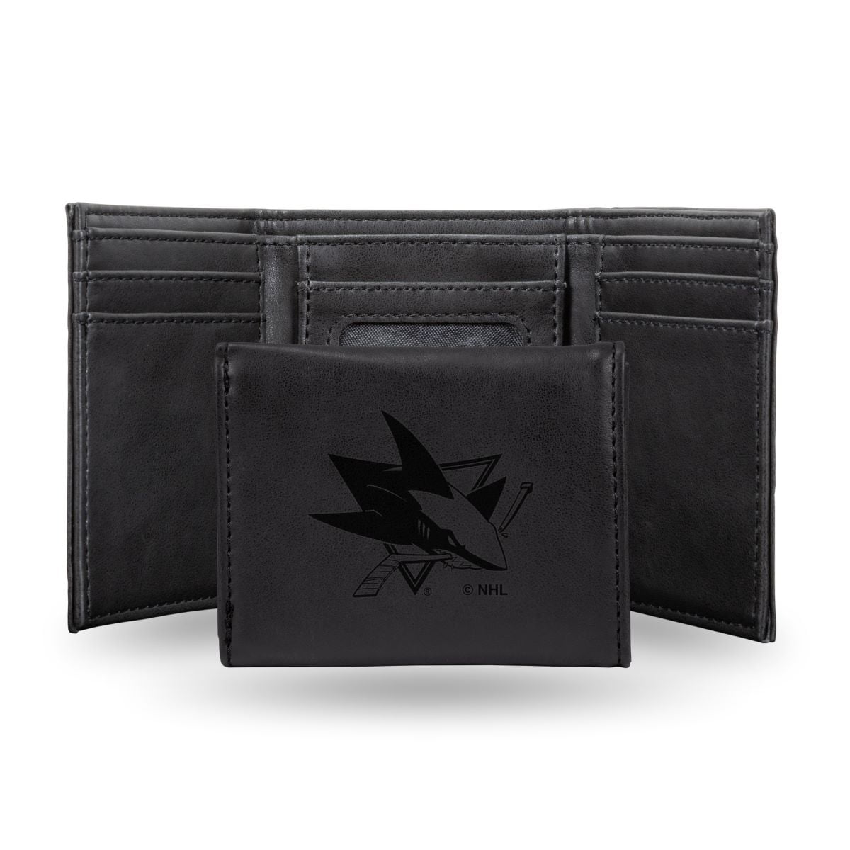 San Jose Sharks Black Laser Engraved Tri-Fold Wallet - Men's Accessory