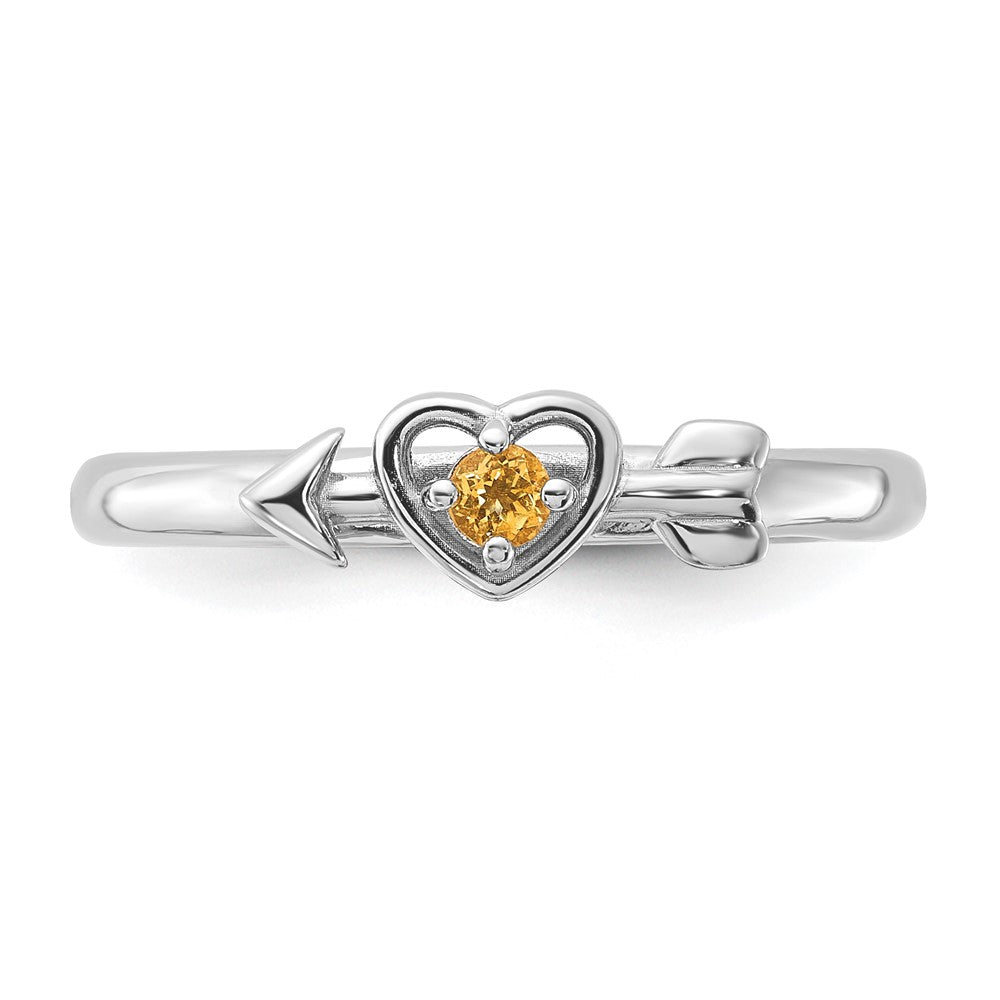 Sterling Silver Stackable Expressions Rhodium-plated Citrine Heart with Arrow Ring Size -6