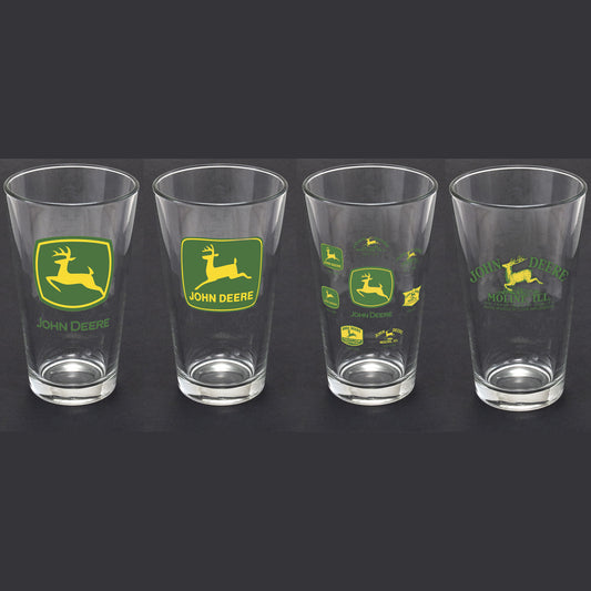 John Deere 6908 Etched 16 ounce Set of Four Glasses Set with Different Designs