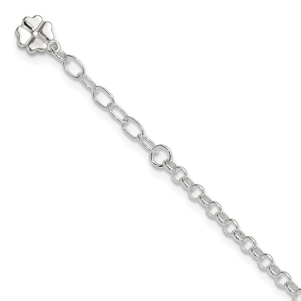 Sterling Silver Polished Four Leaf Clover 9in Plus 1in Ext. Anklet 9 inches