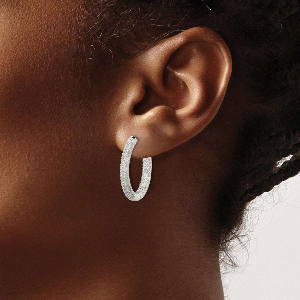 Sterling Silver Rhodium-plated CZ Flower Post Earrings