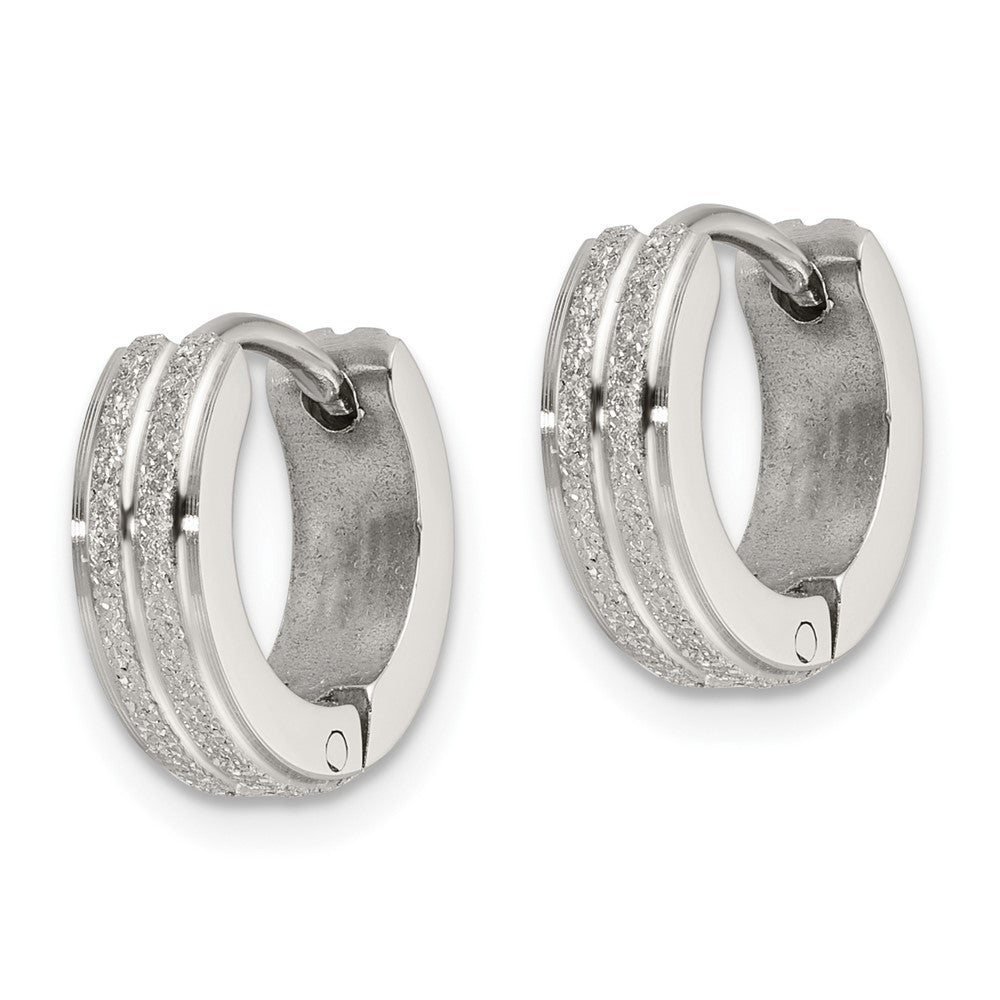 Stainless Steel Polished Laser cut 4mm Hinged Hoop Earrings