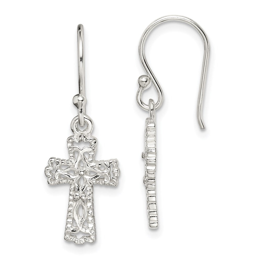 Sterling Silver RH-plated Polished & Textured Diamond Circle Post Earrings