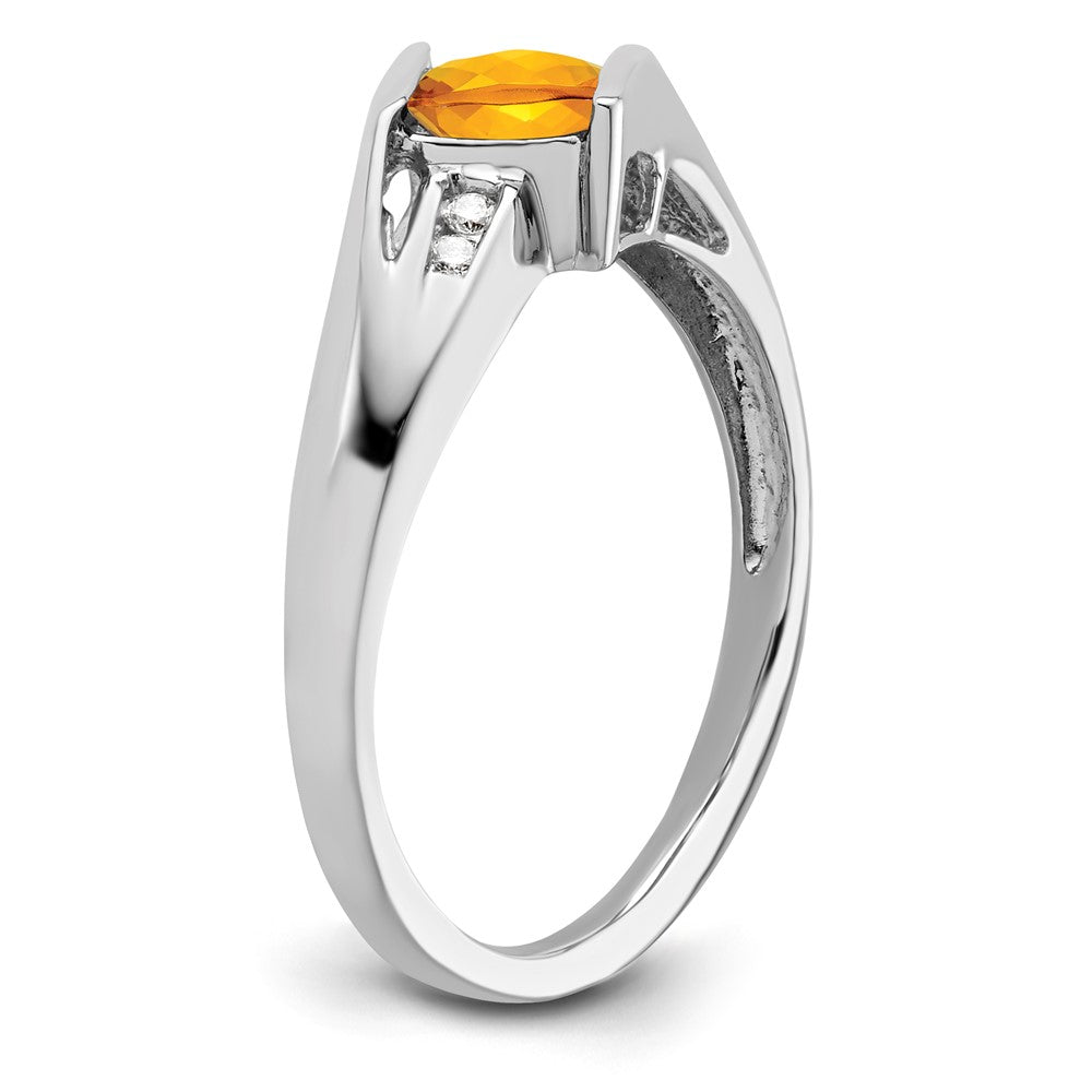 Sterling Silver 5X5 ANC Citrine & Diamond Ring