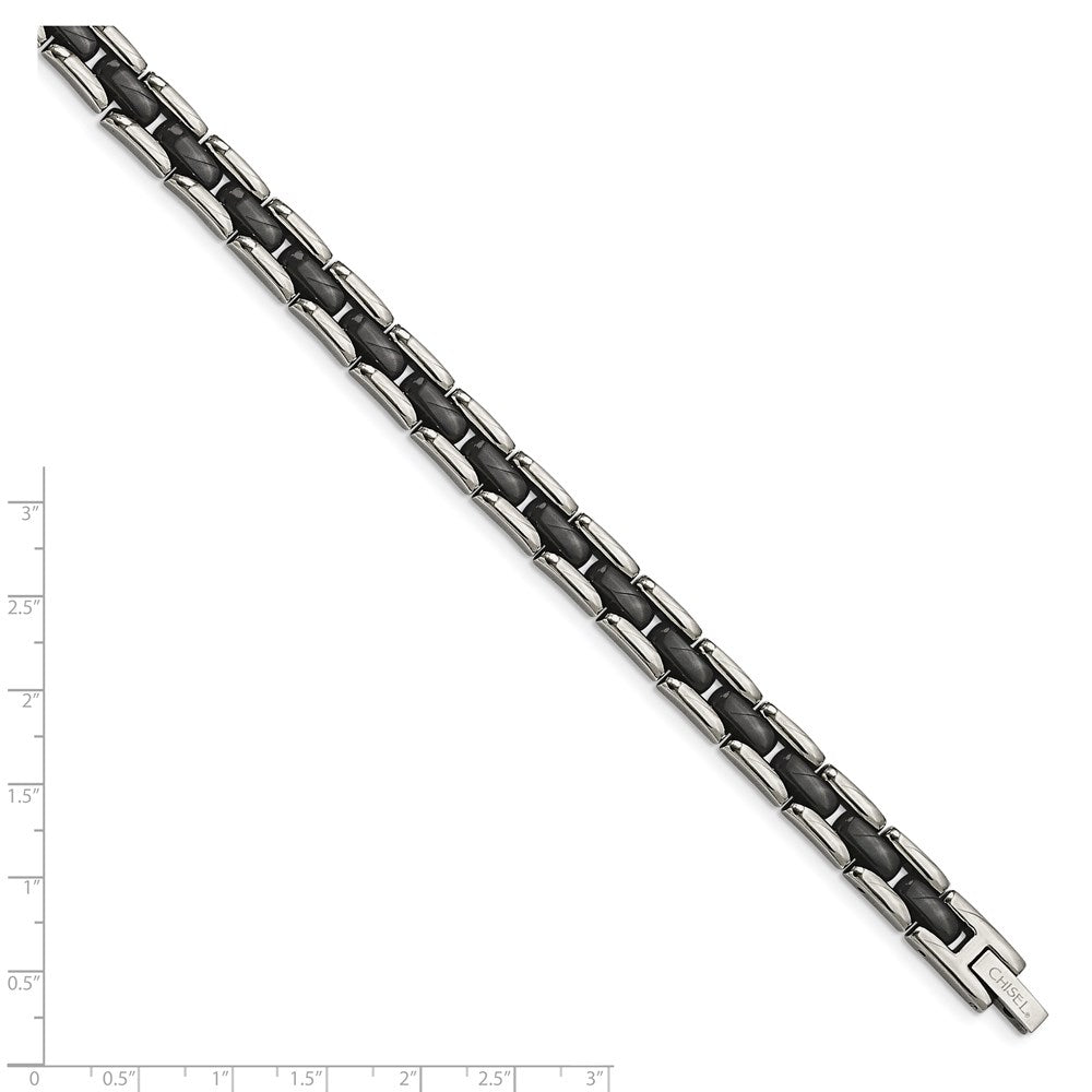 Stainless Steel Polished w/Black Ceramic 8in Bracelet 8 inches