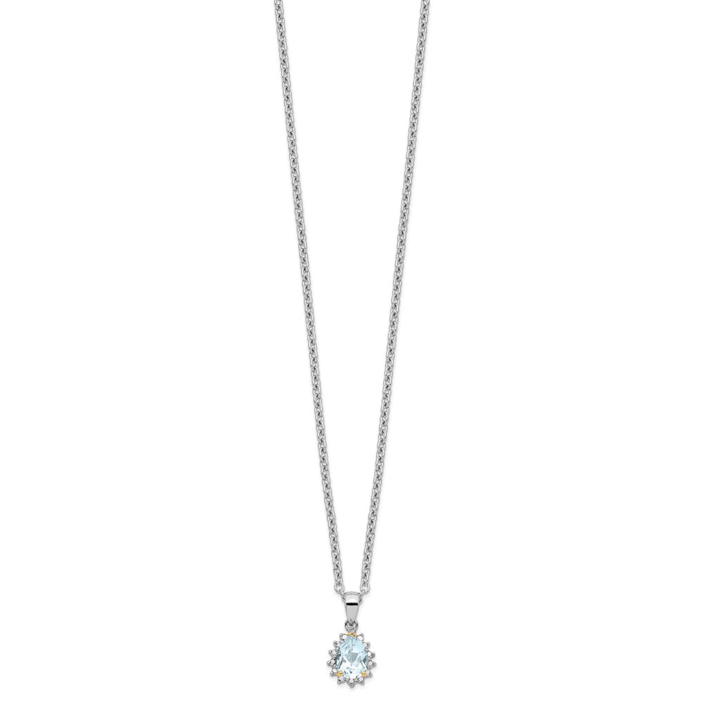 Brilliant Gemstones Sterling Silver with 14K Accent Rhodium-plated Sky Blue Topaz and Diamond 18 Inch Necklace with 2 Inch Extender 18 Inches