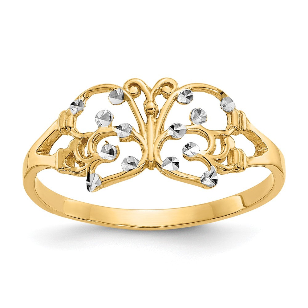 14k w/ Rhodium Diamond-cut Butterfly Ring Size 6
