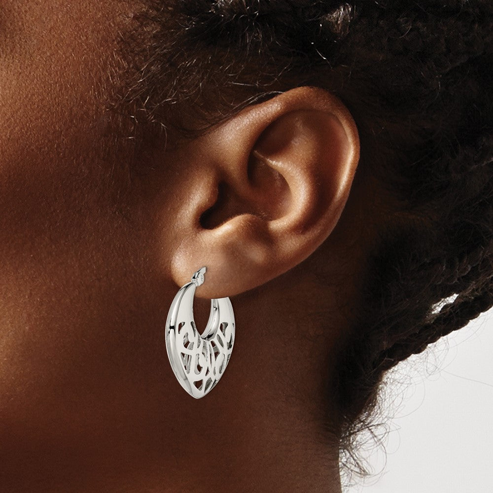 Stainless Steel Polished Fancy Cut out 30mm Diameter Hoop Earrings