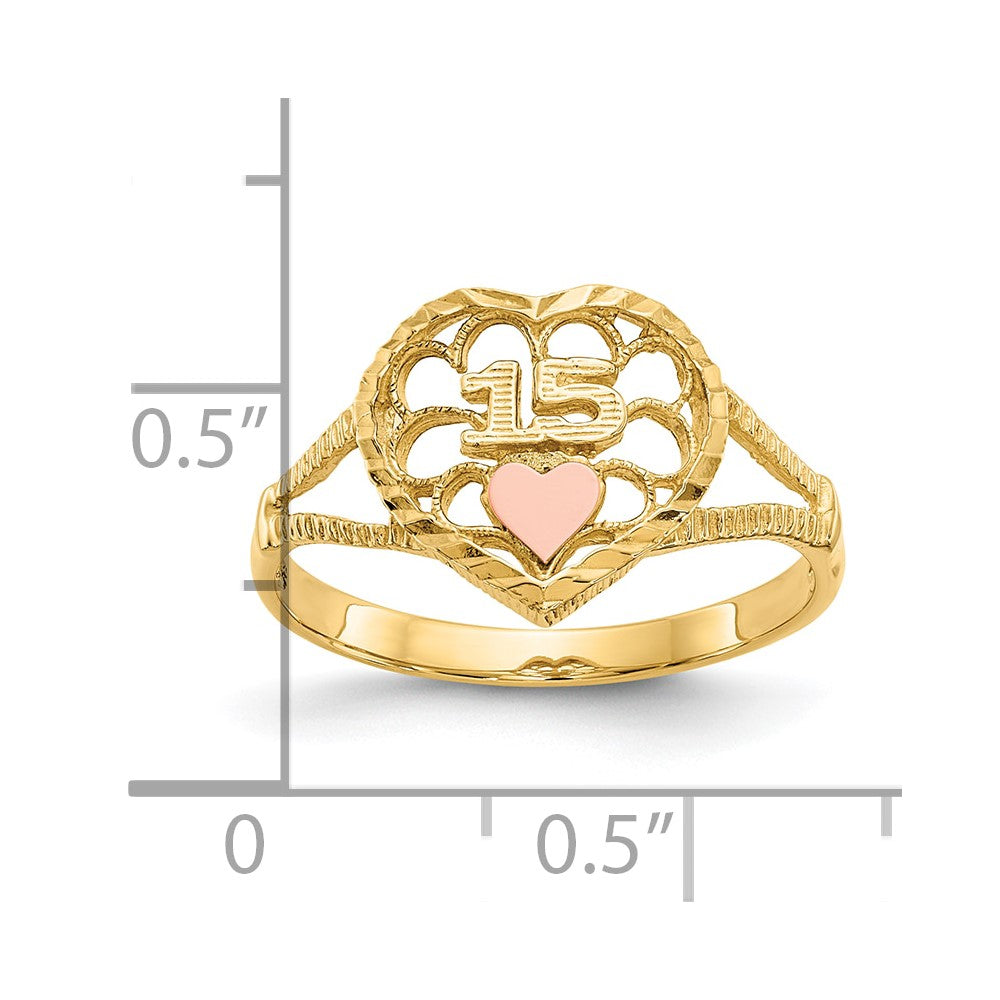 10K Two-tone Diamond Cut 15 Heart Ring