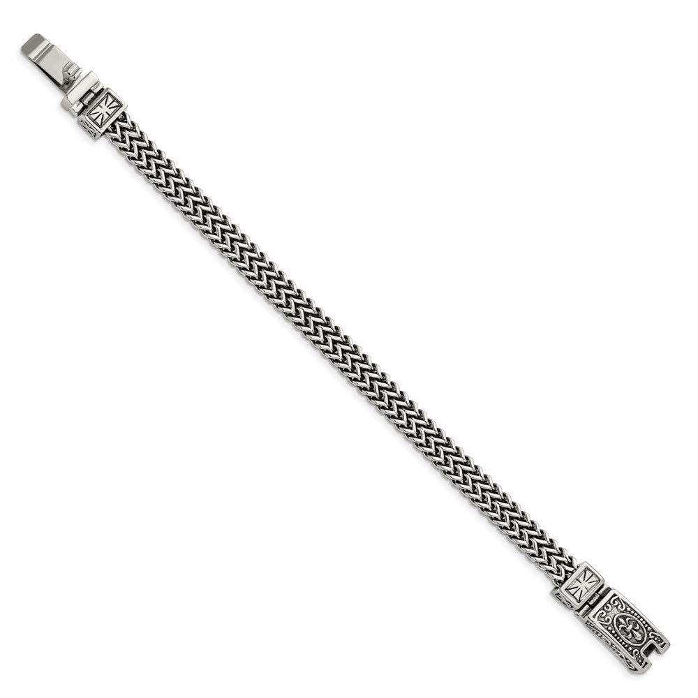 Stainless Steel Antiqued and Polished 2-Strand Franco Link 8.5in Bracelet 8.5 inches