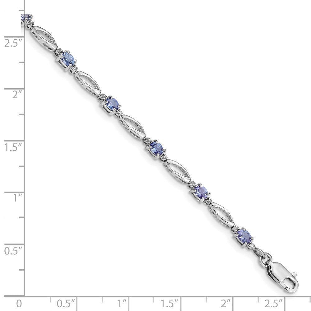 Sterling Silver Rhodium Plated Diamond and Tanzanite Bracelet 7.75 inches
