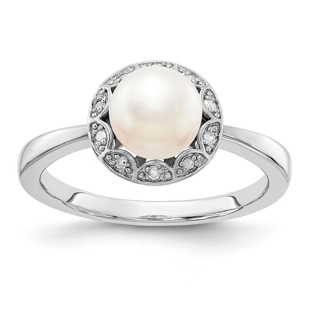 Sterling Silver Pearl & Diamond Ring