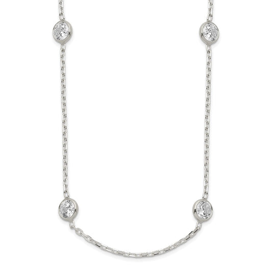 Sterling Silver 16 Inch w/2 in ext. 8-Station CZ Necklace 16 Inches