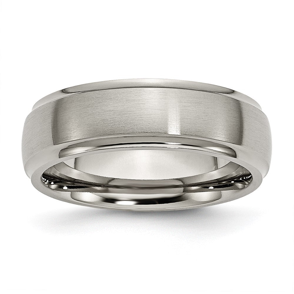 Titanium Brushed Center 7mm Ridged Edge Band Size - 15