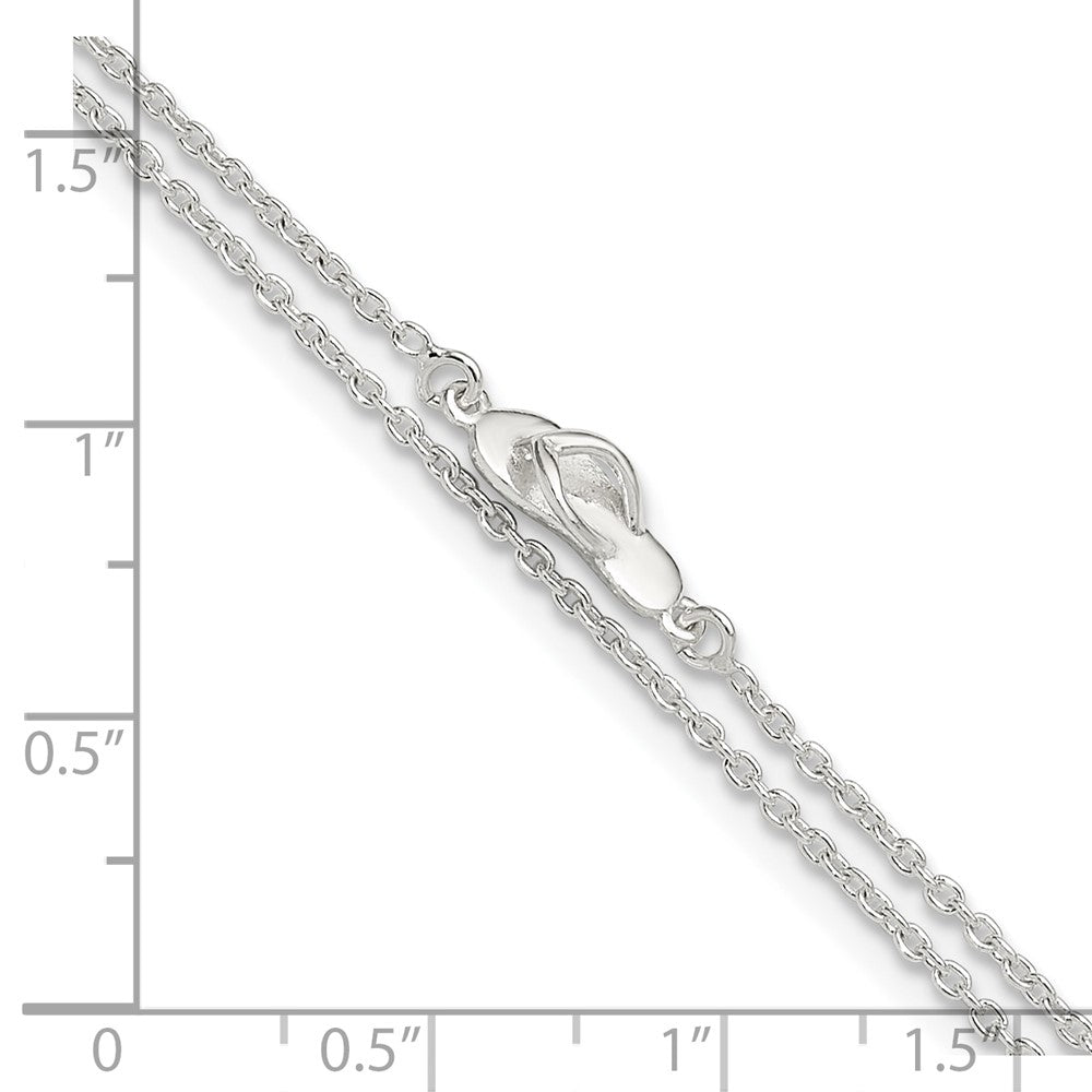Sterling Silver CZ Flip Flop 9in Plus 1in Ext. Anklet 9 inches