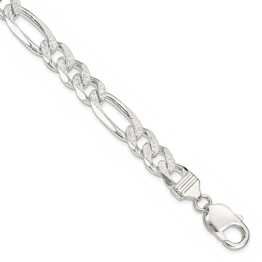 Sterling Silver 9.5mm Pav‚ Flat Figaro Chain 8 inches