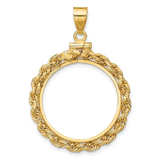 Wideband Distinguished Coin Jewelry 14k Polished Rope 22.0mm x 1.9mm Screw Top Coin Bezel Pendant