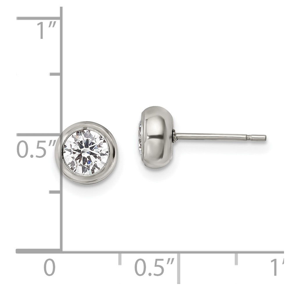 Stainless Steel Polished 5mm Bezel CZ Stud Post Earrings