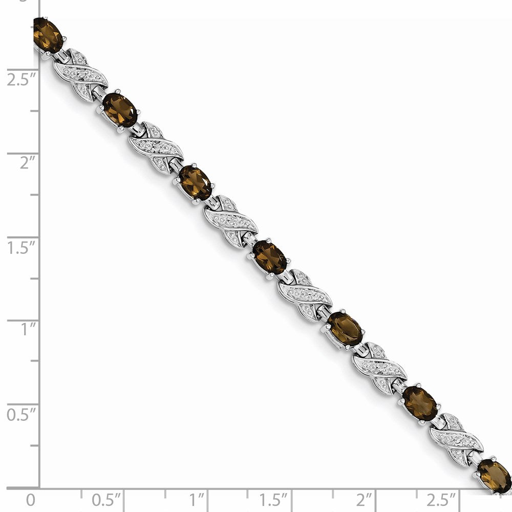 Sterling Silver Rhodium-plated Smoky Quartz Bracelet 7 inches