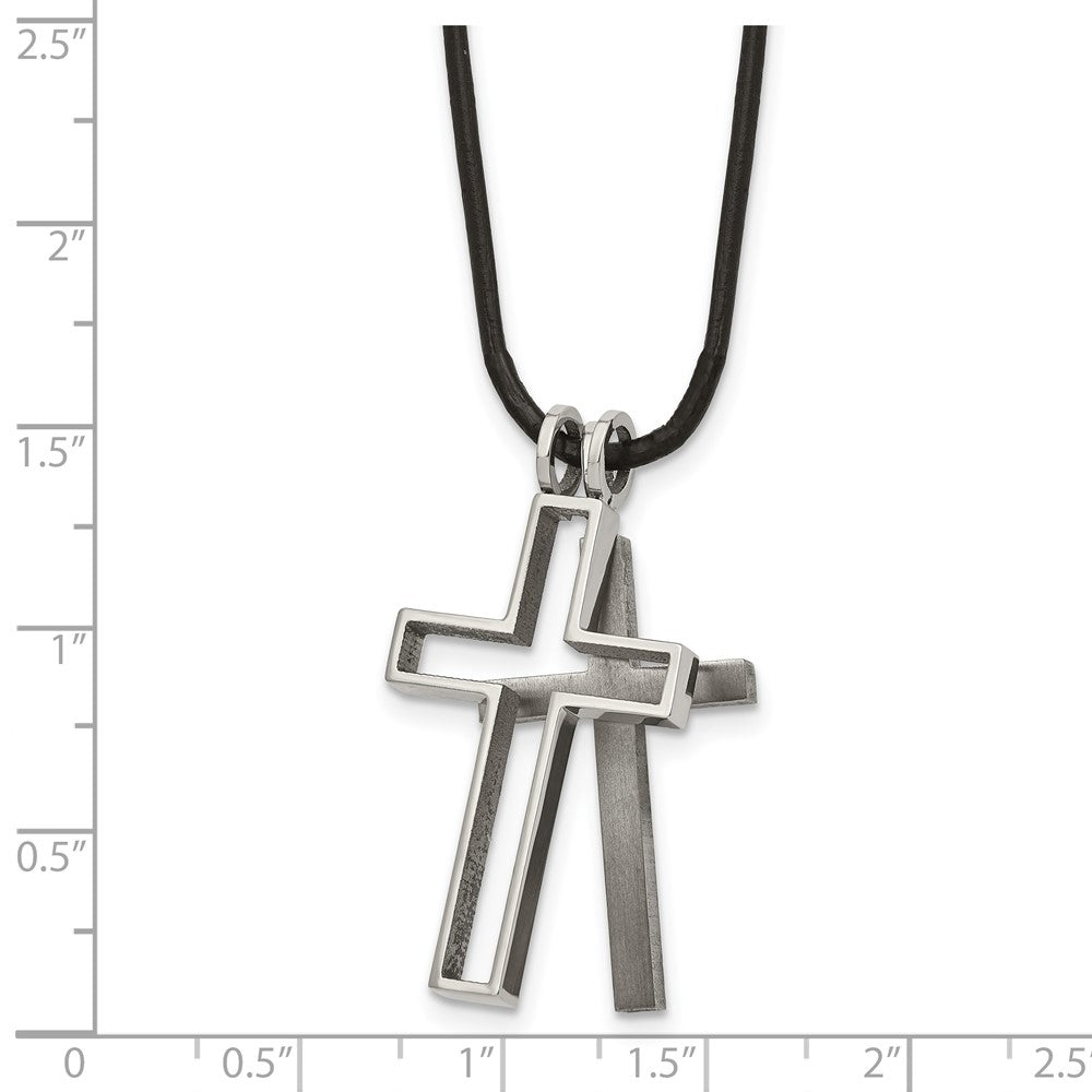 Titanium Leather Cord Cross 18in Necklace