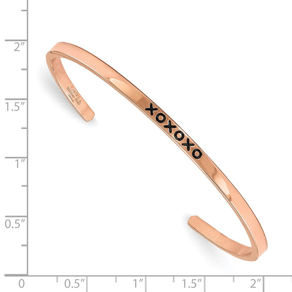 Stainless Steel Polished Rose IP-plated xoxoxo Crystal 3mm Cuff Bangle 7 inches