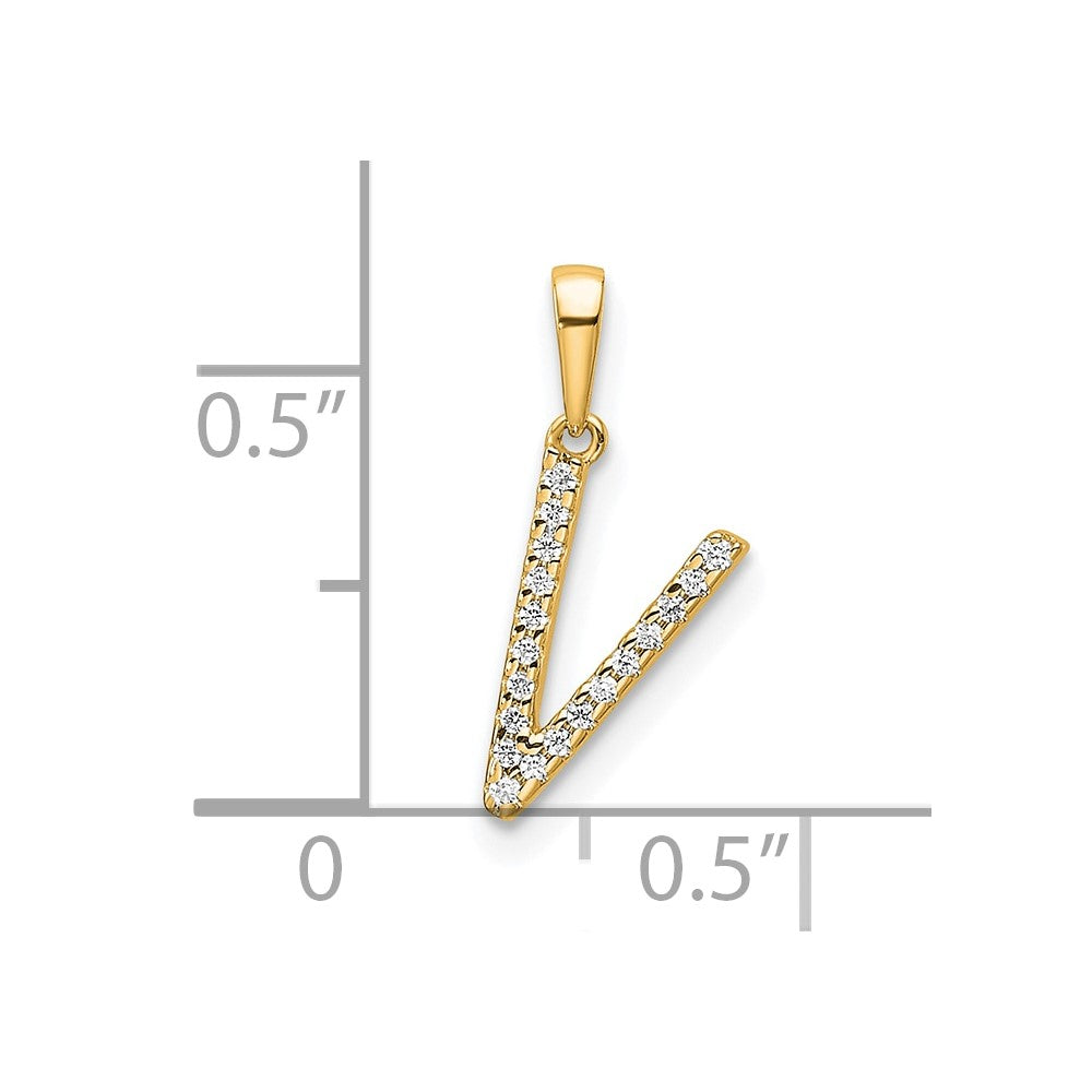 14K Diamond Letter V Initial Pendant