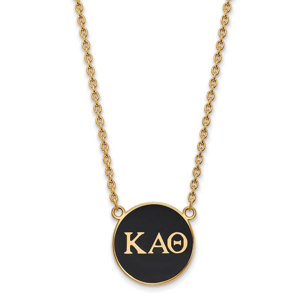 14K Plated Silver Kappa Alpha Theta Large Black Enamel Disc Necklace