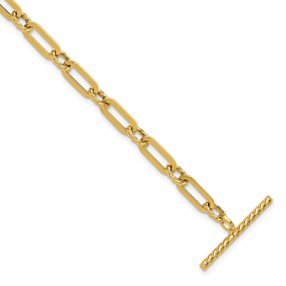 14K Polished and Twisted Fancy Link Toggle Bracelet 7  inches