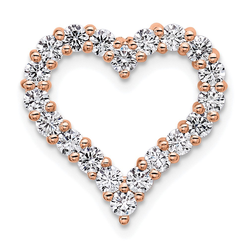 14k Rose Gold 1 carat Lab Grown Diamond VS/SI+ G+ Heart Chain Slide Pendant