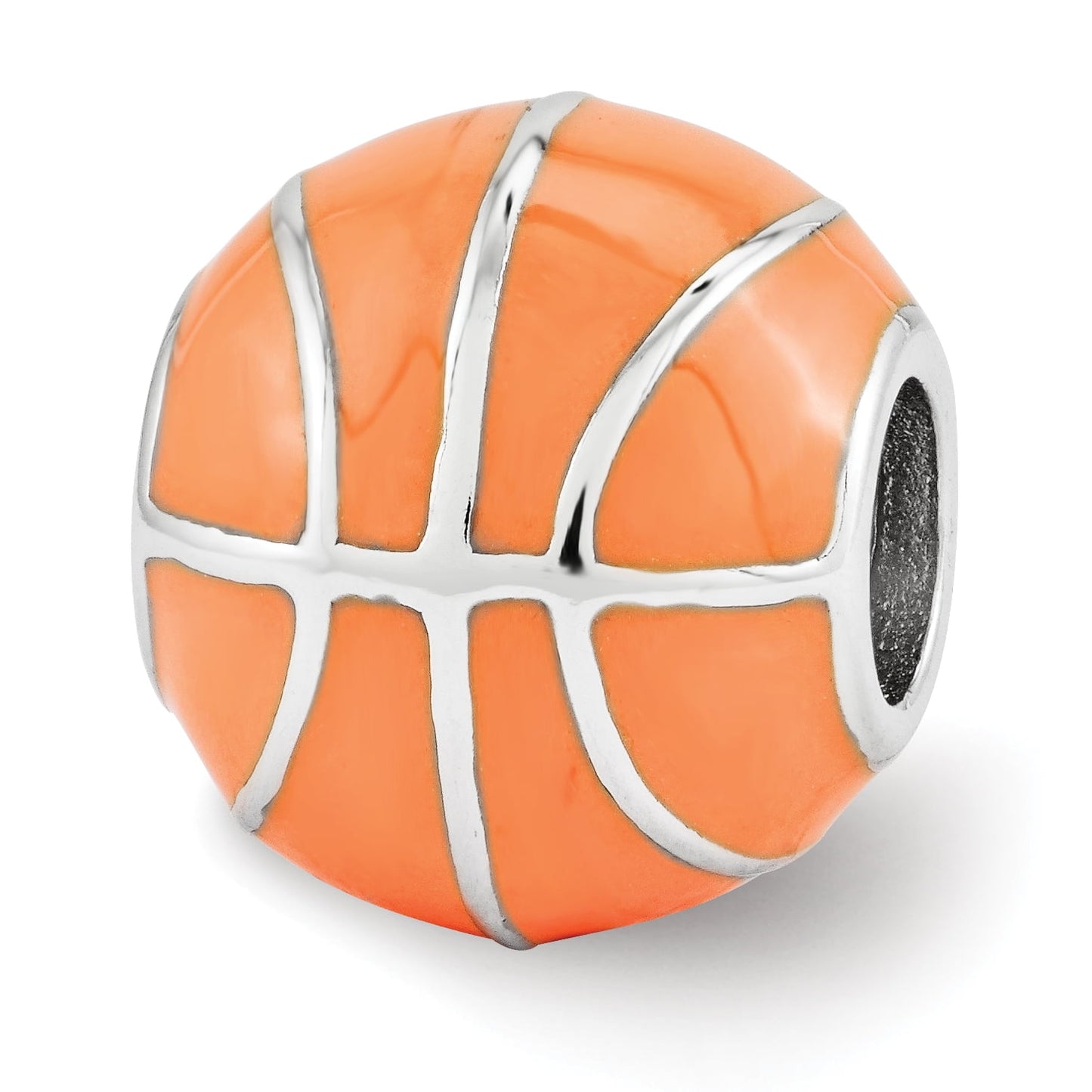 Sterling Silver Reflections Rhodium-plated Orange Enamel Basketball Bead