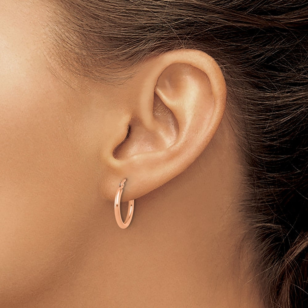 14K Rose Gold Polished 2x17.5mm Hoop Earrings