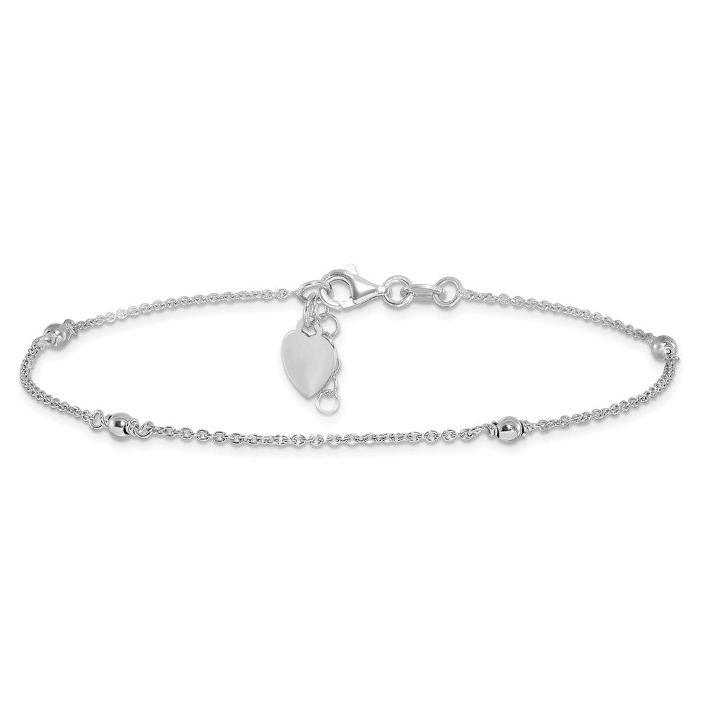 Sterling Silver RH-plated Heart Charm 9in Plus w/1in ext. Anklet