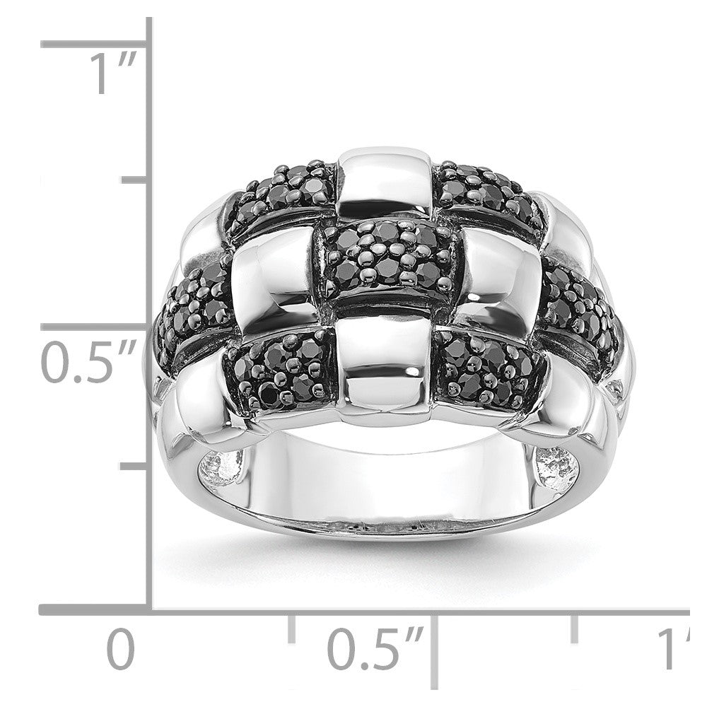 Sterling Silver Woven Black CZ Ring