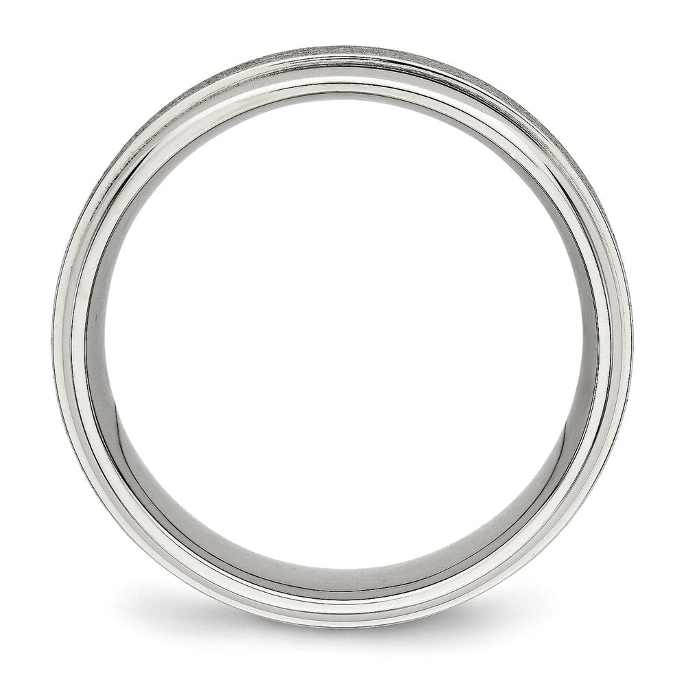Stainless Steel Brushed and Polished 7mm Ridged Edge Band Size - 9.5