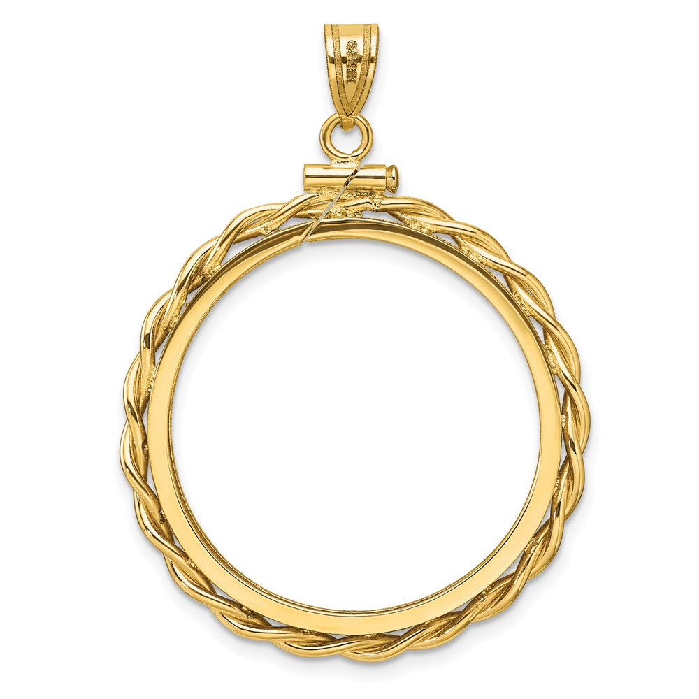 Wideband Distinguished Coin Jewelry 14k Polished Twisted Wire and Diamond-cut 27.5mm x 2.1mm Screw Top Coin Bezel Pendant