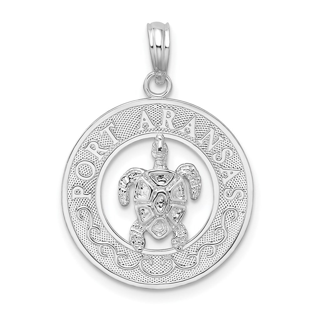 De-Ani Sterling Silver Rhodium-Plated Port Aransas Circle with Turtle Pendant