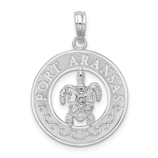 De-Ani Sterling Silver Rhodium-Plated Port Aransas Circle with Turtle Pendant