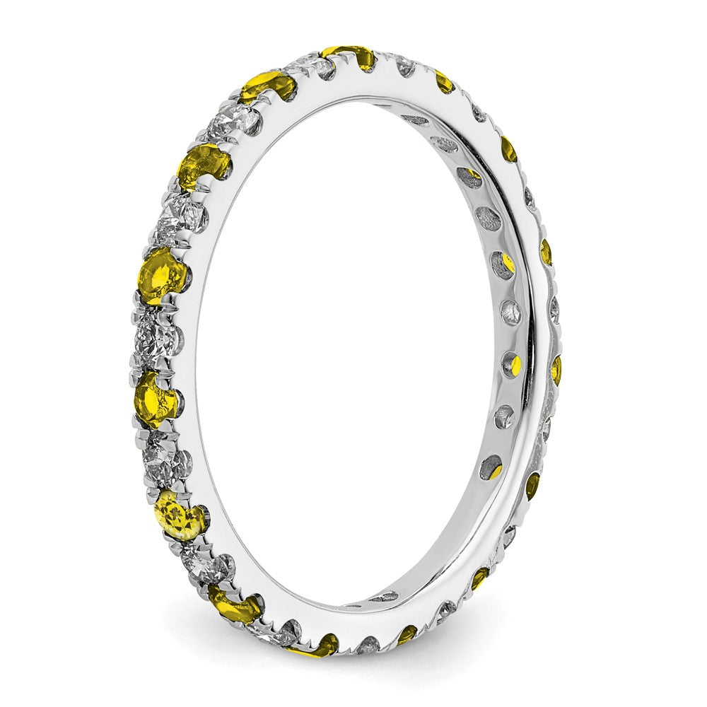 14k White Gold 1/2 carat Lab Grown Diamond VS/SI+ G+ and Lab Created Yellow Sapphire Size 9 Eternity Band