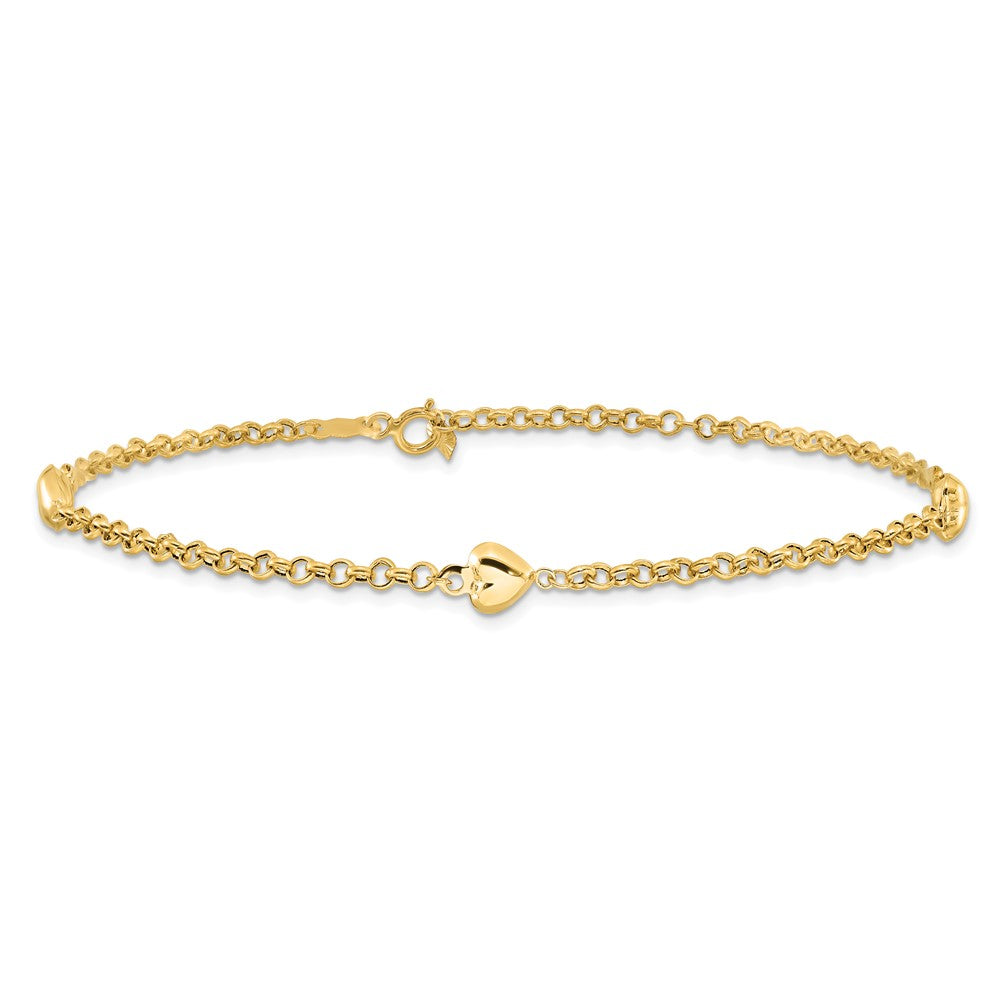 14k Puff Heart 9in Anklet