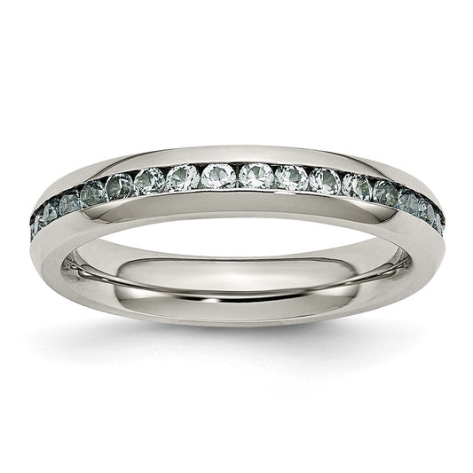 Stainless Steel Polished 4mm March Light Blue CZ Ring Size - 7