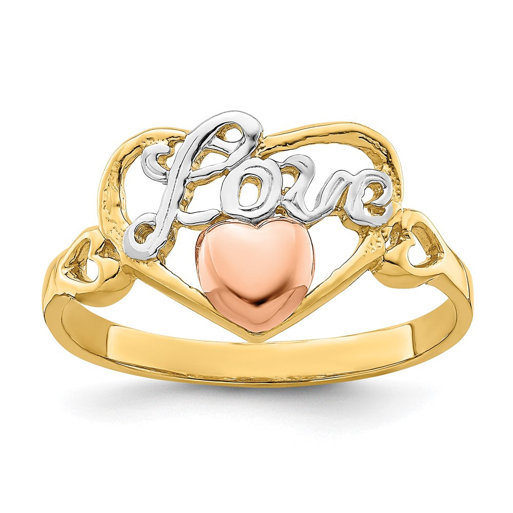 14k Yellow and Rose Gold w/Rhodium Love Heart Ring size 6