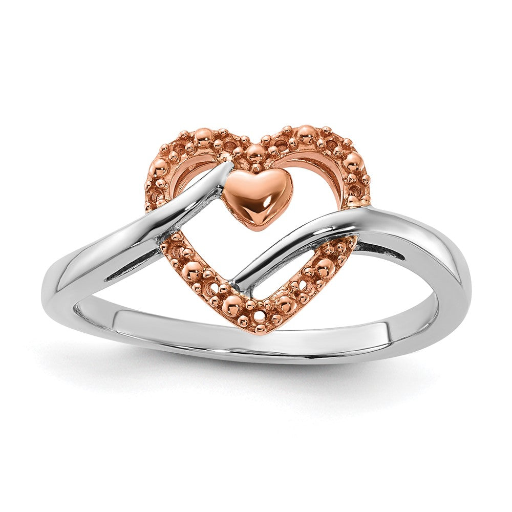 Sterling Silver and Rose Plated Diamond Heart Ring