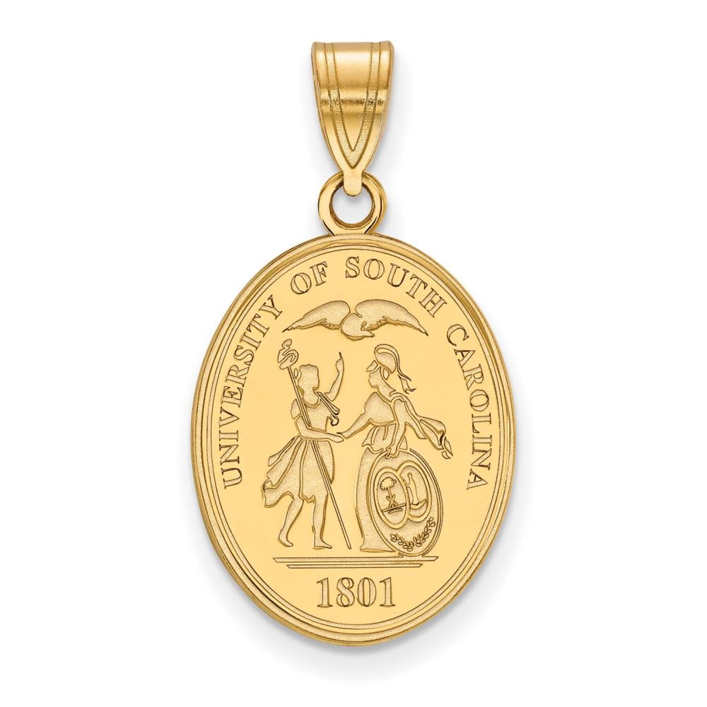 Sterling Silver Gold-plated LogoArt University of South Carolina Large Crest Pendant Q-GP065USO