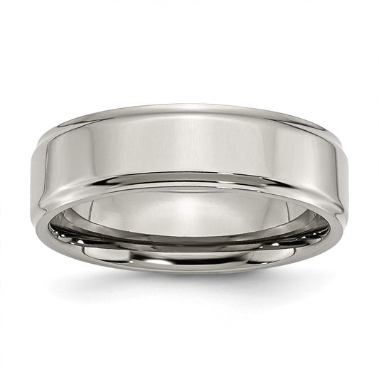Titanium Polished 7mm Ridged Edge Band Size - 11.5