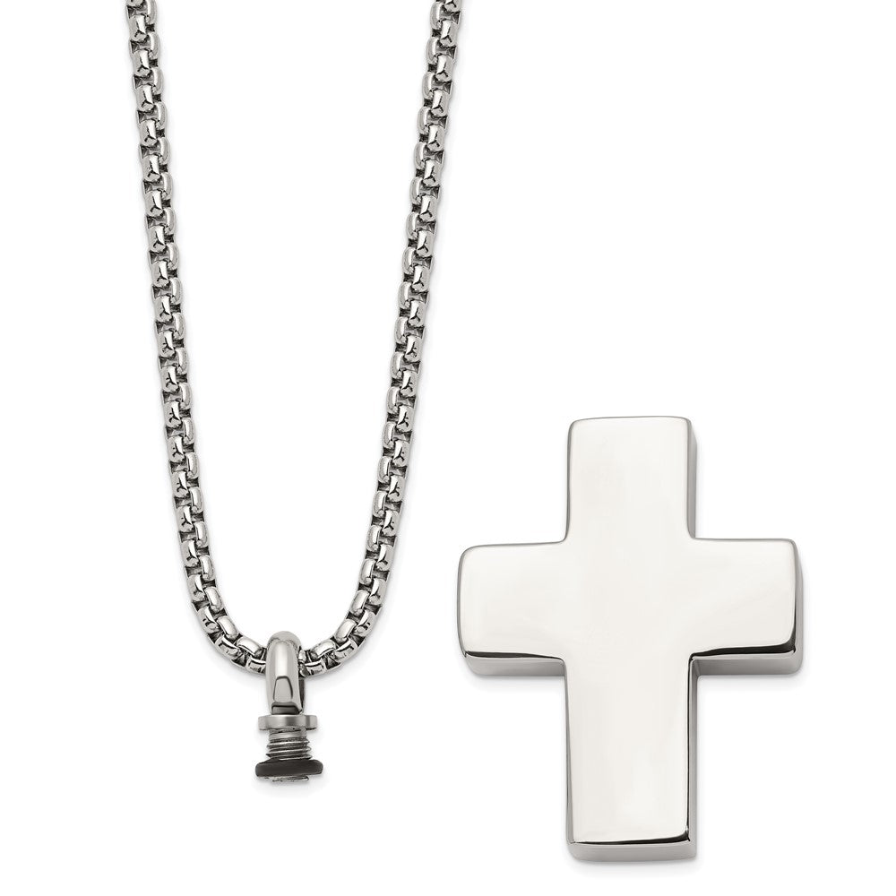 Stainless Steel Brushed & Polished Rvrsible Cross Ash Holder 24in Necklace