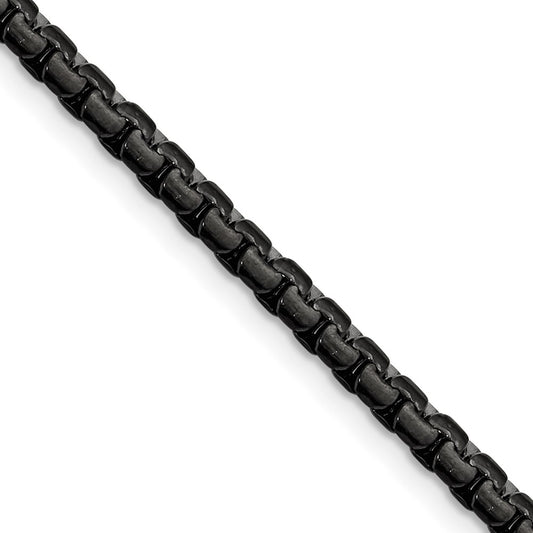 Chisel Stainless Steel Polished Black IP-plated 4mm 18 inch Flat Box Chain
