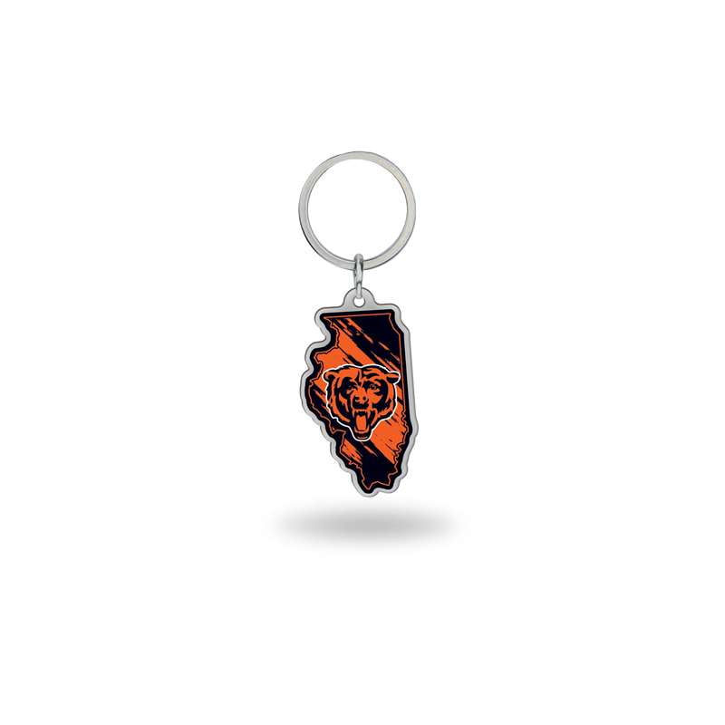 Chicago Bears Metal Keychain, State Shaped