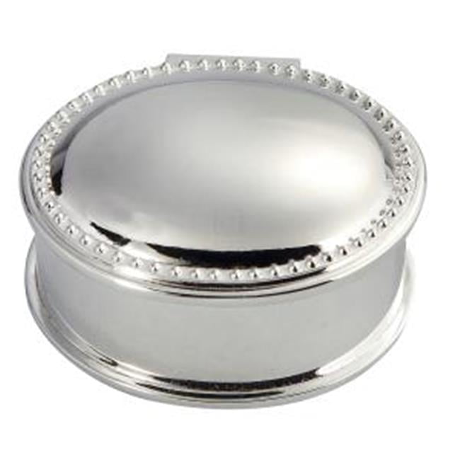 Silver-plated Hinged Lid Oval Beaded Edge Jewelry Box with Velveteen Lining Q-GL1588