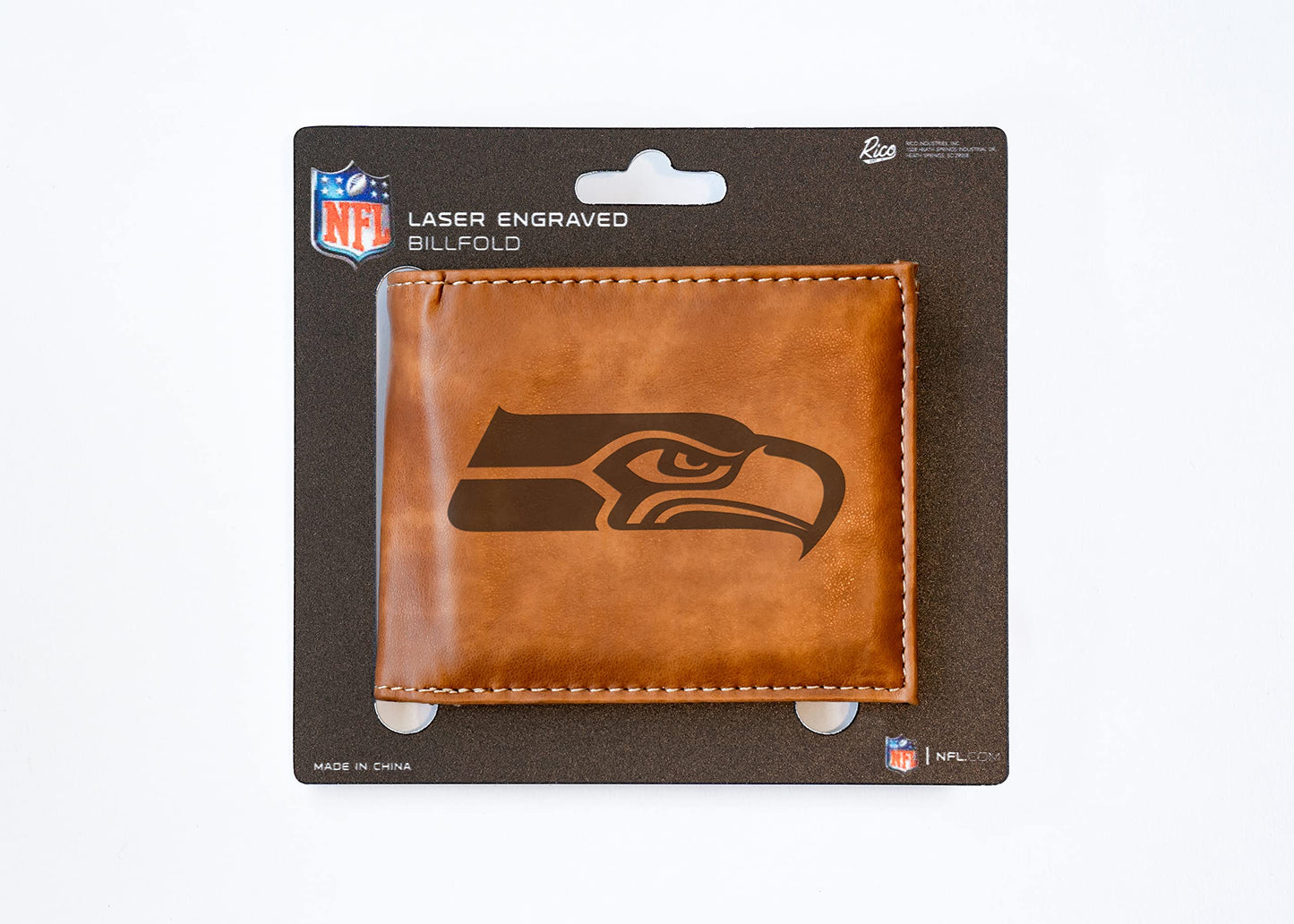 Rico Industries Football Seattle Sea Brown Laser Engraved Bill-fold Wallet - Slim Design - Great Gift