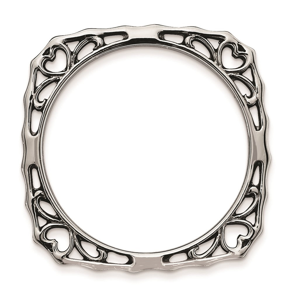 Sterling Silver Stackable Expressions Polished Black-plate Square Ring